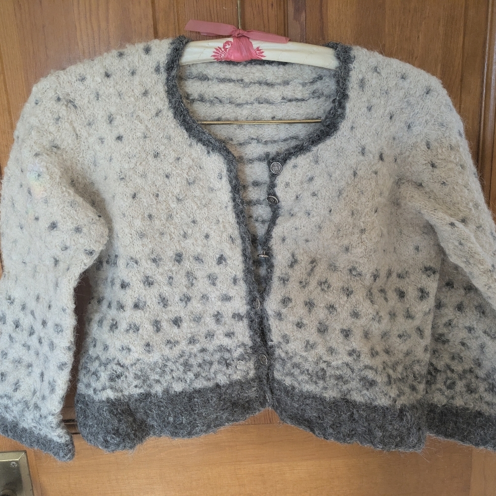 Cozy Gray and Cream Knit Cardigan